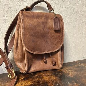 Coach British Tan Lightweights Leather Drawstring Crossbody Bag